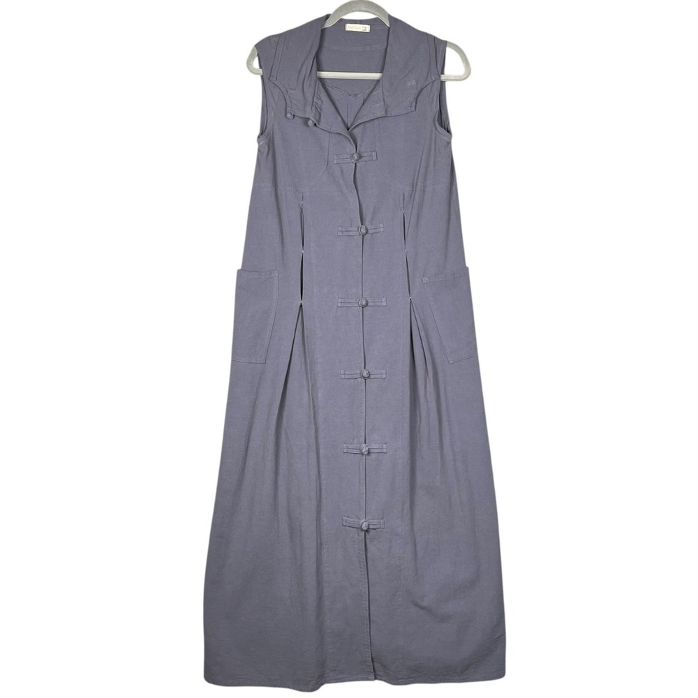 BEST TAILOR Sleeveless Maxi Dress Women Size S (READ) Gray Buttons Pockets Artsy